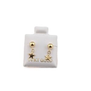 14K Solid Gold Dangle Star Earrings, Dainty Gold Flash Studs jewelry**